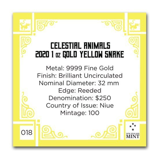 Niue: Niebiańskie Zwierzęta - Zielony Wąż 1 uncja Złota 2020