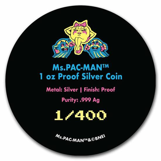 Niue: Ms.PAC-MAN 40. rocznica 1 uncja Srebra 2021 Proof