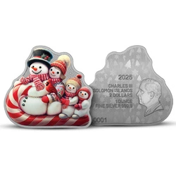 Wyspy Salomona: Snowman Sleigh Ride kolorowana 1 uncja Srebra 2025 Prooflike