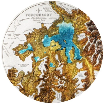 Cook Islands: Topography – Yellowstone kolorowany 5 uncji Srebra 2025 Proof 