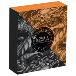 Tuvalu: Double Dragon kolorowany 2 uncje Srebra 2019 Antiqued Coin