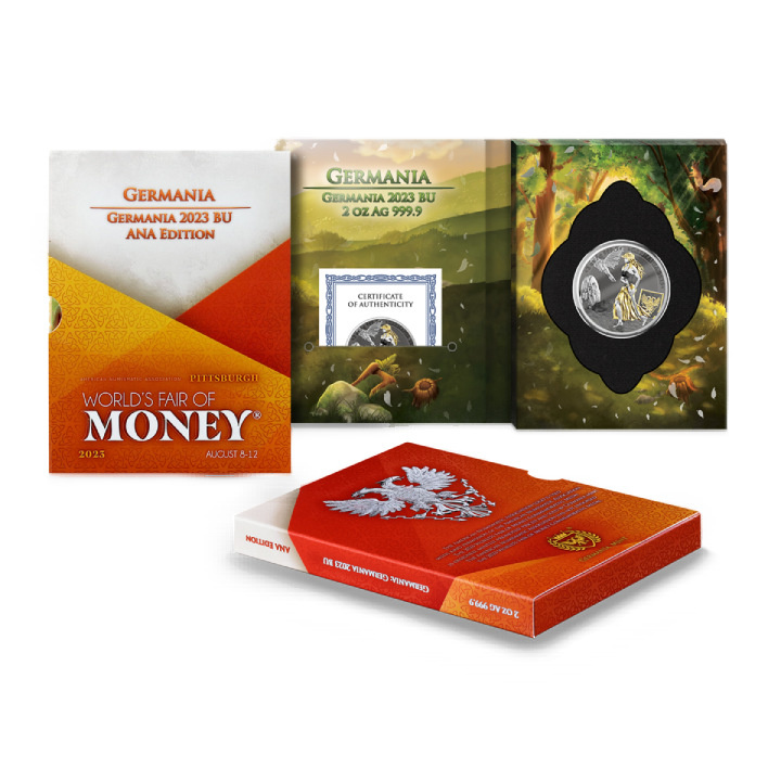 Germania pozłacana 2 uncje Srebra 2023 ANA Edition
