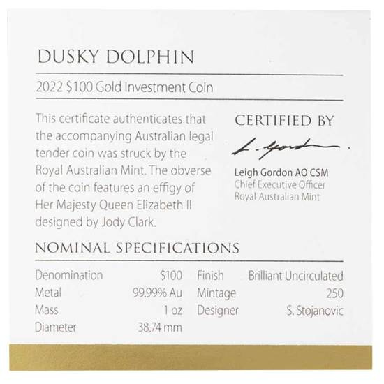 Dusky Dolphin 1 uncja Złota 2022
