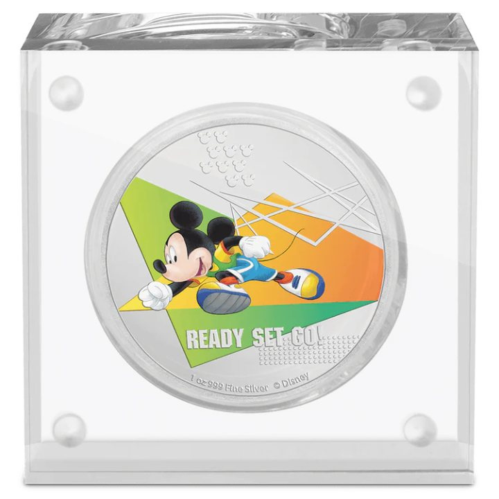 Niue: Disney Mickey Mouse - Ready Set Go! kolorowany 1 uncja Srebra 2020 Proof