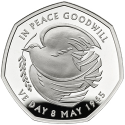 The 80th Anniversary of VE Day 50p Srebro 2025 Proof 