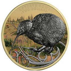 Kiwi pozłacany/ruten 2 uncje Srebra 2020 Limited Edition Proof High Relief