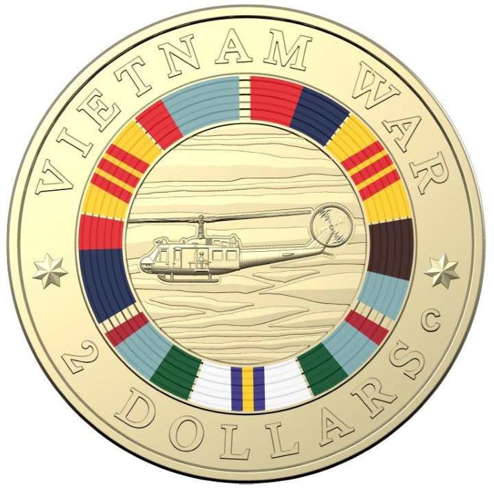 50th Anniversary of the End of Australia's Involvement in the Vietnam War kolorowany $2 Brąz Aluminiowy 2023 "C" Mintmark