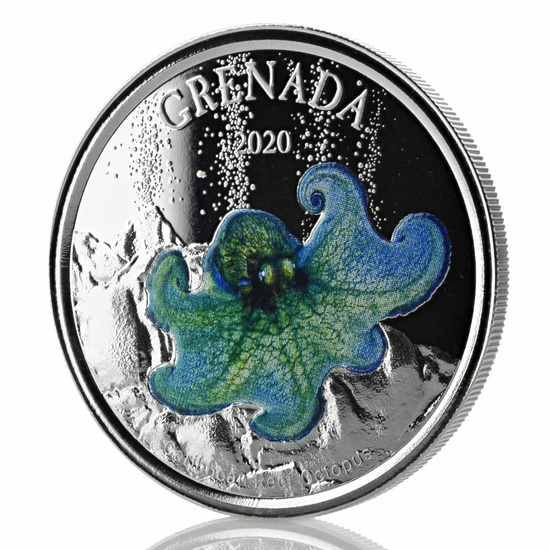 Grenada: Ośmiornica kolorowana 1 uncja Srebra 2020 Proof