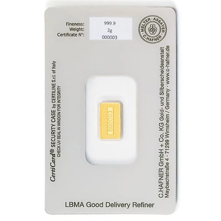 Sztabka C. Hafner 2 gramy Złota LBMA GD Refiner