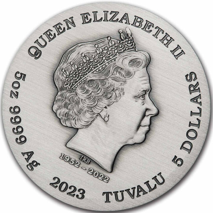 Tuvalu: 12 Lunar Animals kolorowany 5 uncji Srebra 2023 Antiqued Coin