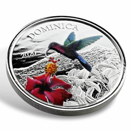 Dominica: Hummingbird kolorowany 1 uncja Srebra 2020 Proof