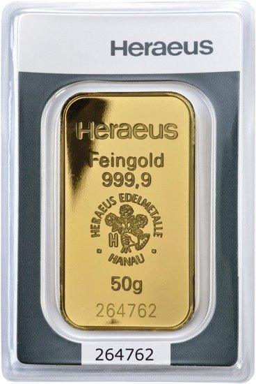50 Gramów Sztabka Złota Heraeus