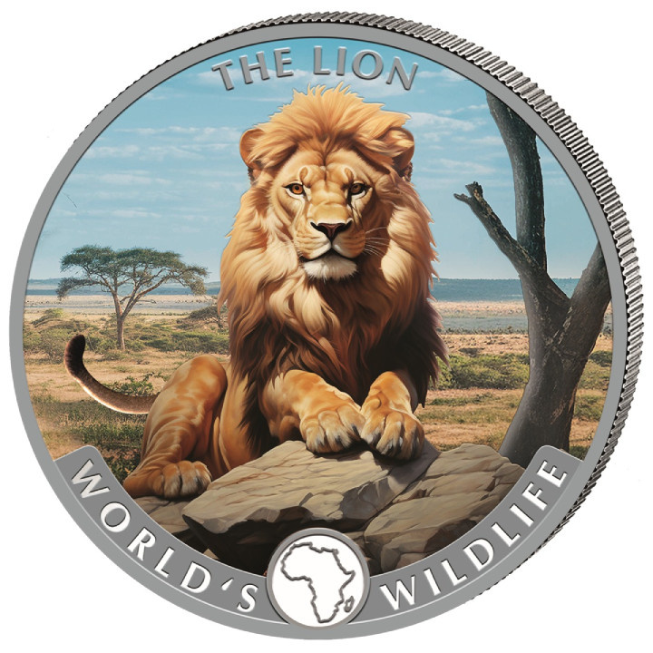 CARA LION(I’M NO’T A TROPHY) Congo: World's Wildlife – Lion 1 kolorowany uncja Srebra