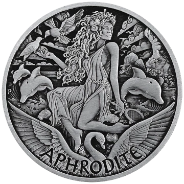 Tuvalu: Bogowie Olimpu - Afrodyta 5 uncji Srebra 2022 Antiqued Coin