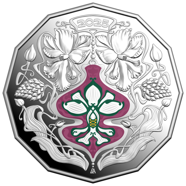 Christmas Decoration - Festive Floral kolorowany 50c Srebro 2025 Proof 