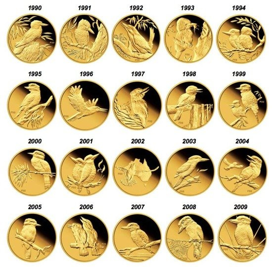 Kookaburra 20th zestaw 20x 1/20 uncji złota 2009