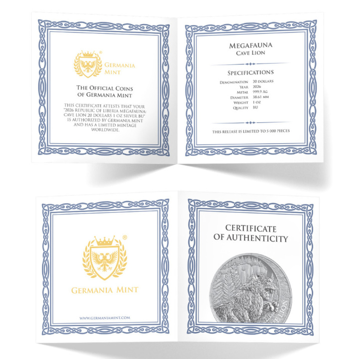 Germania Mint: Megafauna - Lew Jaskiniowy 1 uncja Srebra 2026