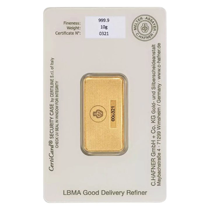 Sztabka C. Hafner 10 gramów Złota LBMA GD Refiner