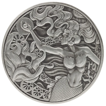 Samoa: Mermaid & Pearl 1 uncja Srebra 2025 Antiqued Coin