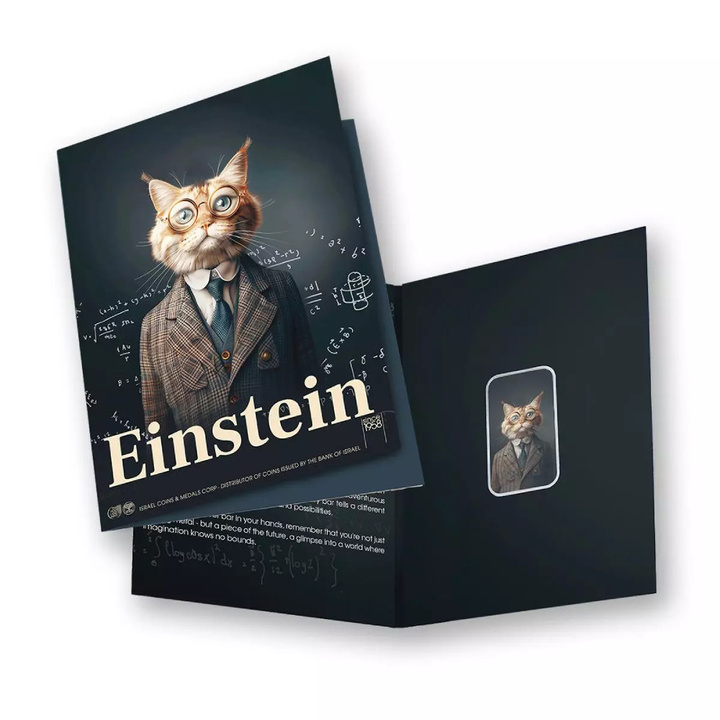 Sztabka The Holy Land Mint - Human Cats - Einstein kolorowana 1 uncja Srebra 2025
