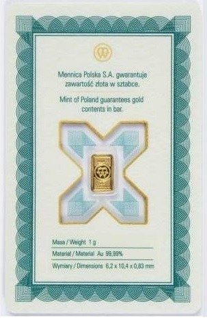 1 gram Sztabka Złota Mennica Polska