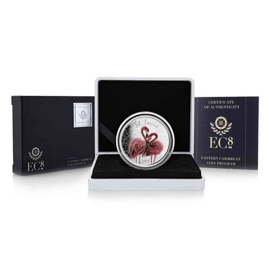 St. Lucia: Flamingo kolorowany 1 oz Silver 2018 Proof