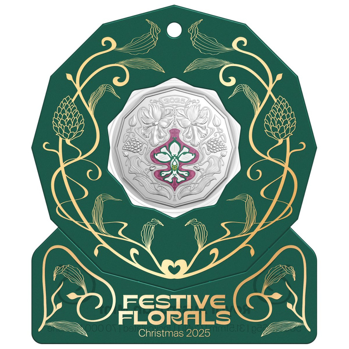 Christmas Decoration - Festive Floral kolorowany 50c Miedzionikiel 2026