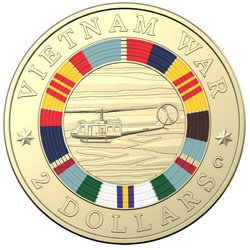 50th Anniversary of the End of Australia's Involvement in the Vietnam War kolorowany $2 Brąz Aluminiowy 2023 "C" Mintmark