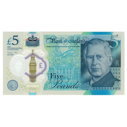 Banknot 5 Funtów Brytyjskich - Król KaroI III (5 pound / 5 GBP) Obiegowy
