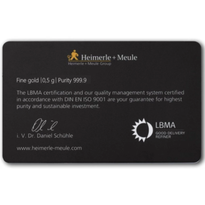 Sztabka Złota 0,5 g Heimerle Meule