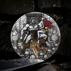 Cameroon: Barbarian King pozłacany 2 uncje Srebra 2025 Antiqued Coin