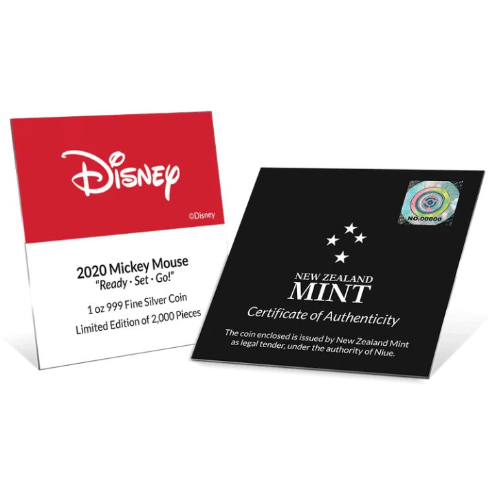 Niue: Disney Mickey Mouse - Ready Set Go! kolorowany 1 uncja Srebra 2020 Proof