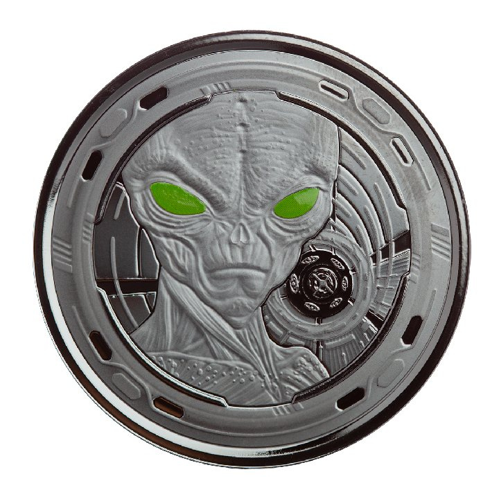 Ghana: Alien kolorowany 1 uncja Srebra 2022 Black Rhodium Proof