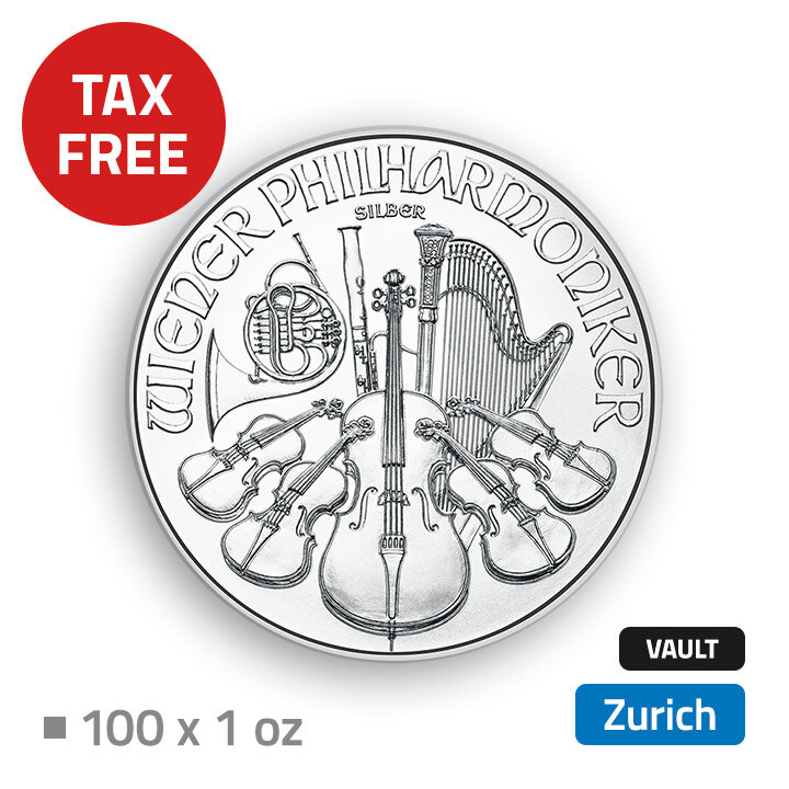 Wiedeński Filharmonik 100 uncji Srebra - przechowywane w bezcłowym magazynie w Zurichu (Brink's)