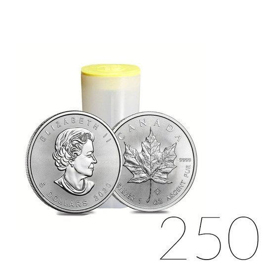 Kanadyjski Liść Klonowy 1 uncja Srebra 2020 PAKIET 250 SZTUK