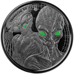 Ghana: Alien kolorowany 1 uncja Srebra 2023 Black Rhodium Proof