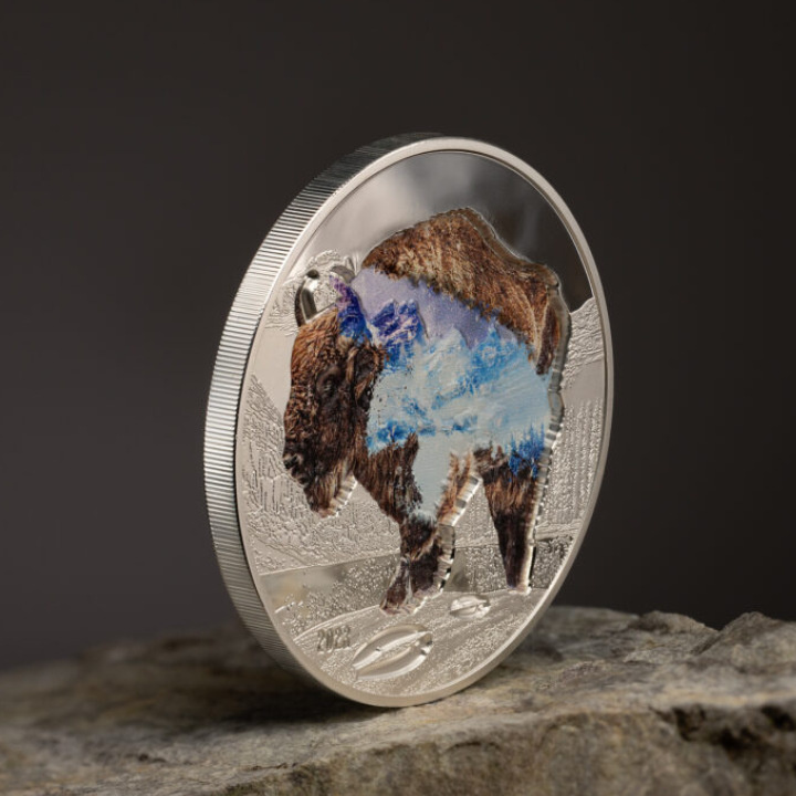Mongolia: Into the Wild - Bison kolorowany 2 uncje Srebra 2023 Proof Ultra High Relief