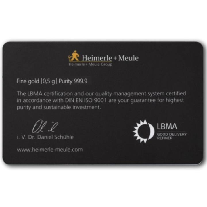 Sztabka Złota 0,5 g Heimerle Meule