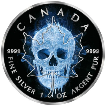 Kanadyjski Liść Klonowy Ice Skull kolorowany 1 uncja Srebra 2017 Black Ruthenium