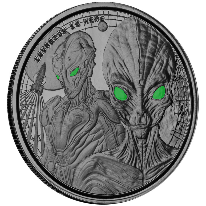 Ghana: Alien kolorowany 1 uncja Srebra 2023 Black Rhodium Proof