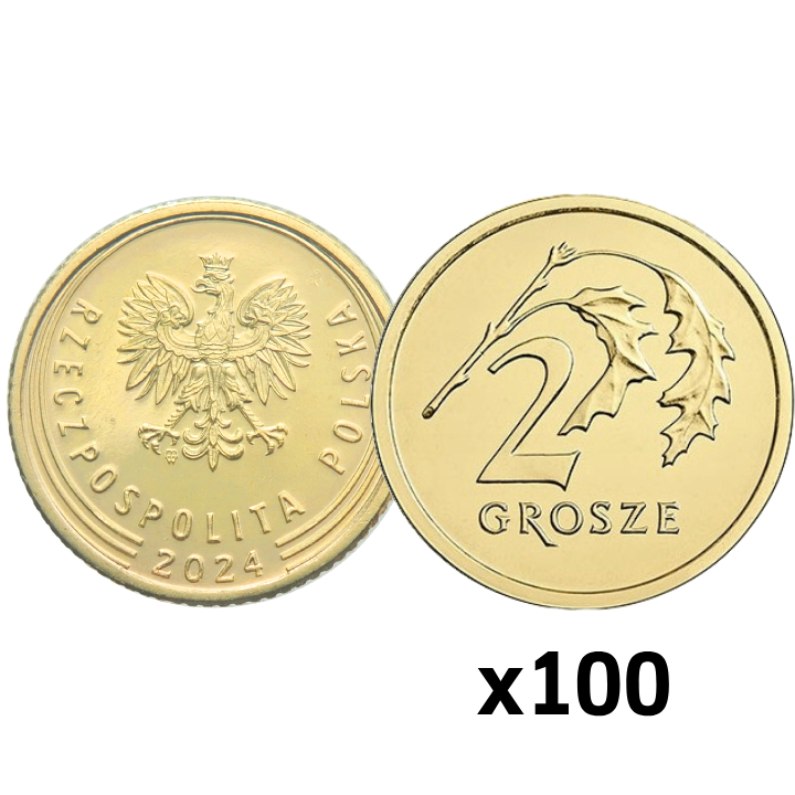 Narodowy Bank Polski: 2 grosze Worek Menniczy (100 sztuk) z 2024 UNC