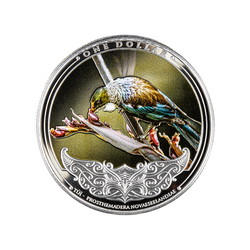 Discover New Zealand: Tui kolorowany 1 uncja Srebra 2021 Proof