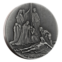 Niue: Biblical - The Dead Christ 2 uncje Srebra 2022 Proof Antiqued Coin 