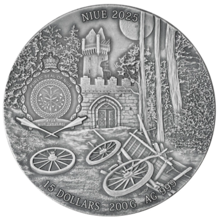 Niue: Wiedźmin: Ostatnie Życzenie kolorowany 200 g Srebra 2025 High Relief Antiqued Coin