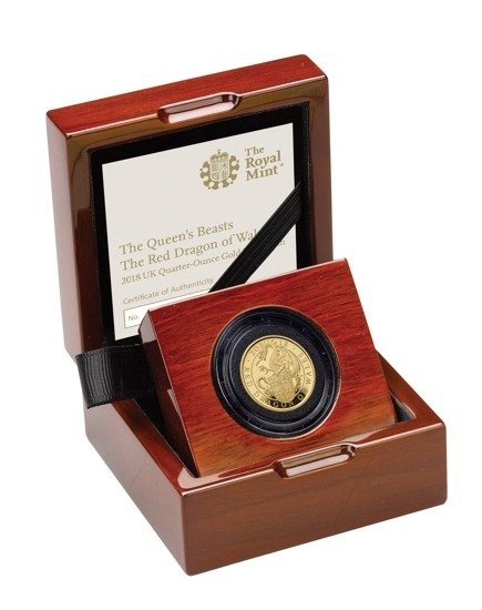 Bestie Królowej: Czerwony Smok Walii 1/4 uncji Złota 2018 PROOF