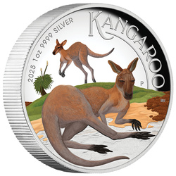 Australijski Kangur kolorowany 1 uncja Srebra 2025 Proof High Relief