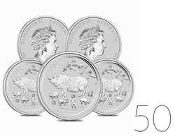 Lunar II: Rok Świni 5 uncji Srebra 2019 PAKIET 50 SZTUK