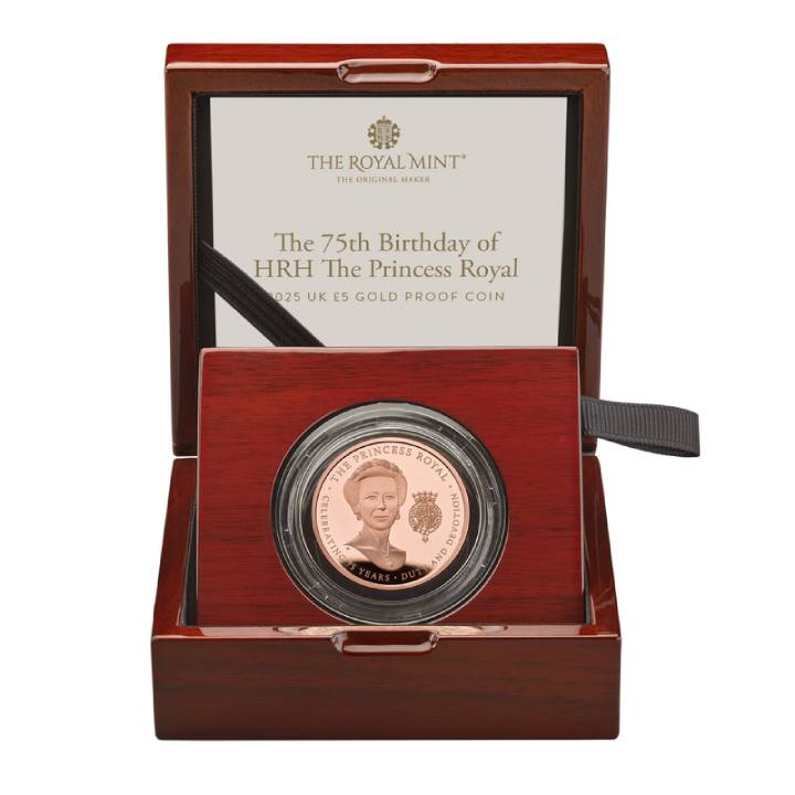 The 75th Birthday of HRH The Princess Royal £5 Złoto 2025 Proof