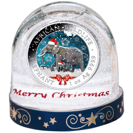 African Wildlife: Słoń Somalijski kolorowany 1 uncja Srebra 2022 (Śnieżna Kula)