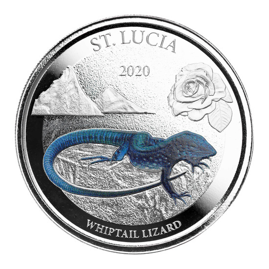 St. Lucia "Whiptail Lizard" kolorowany 1 uncja Srebra 2020 Proof